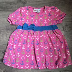 Smockadot Toddler Pink Anchor Print Dress Size 2/3 Nautical Blue Bow 100% Cotton